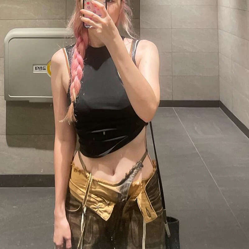 2025 Spring Summer New Street Fashion Sexy Jennie Style Hollow Out Tank Top for Women 36c
