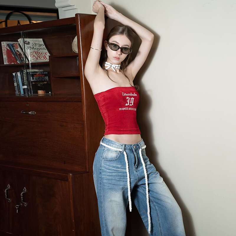 2025 Spring New Women's Fashion Solid Color Slim Street Style Off-Shoulder Tube Top Backless Vest 362