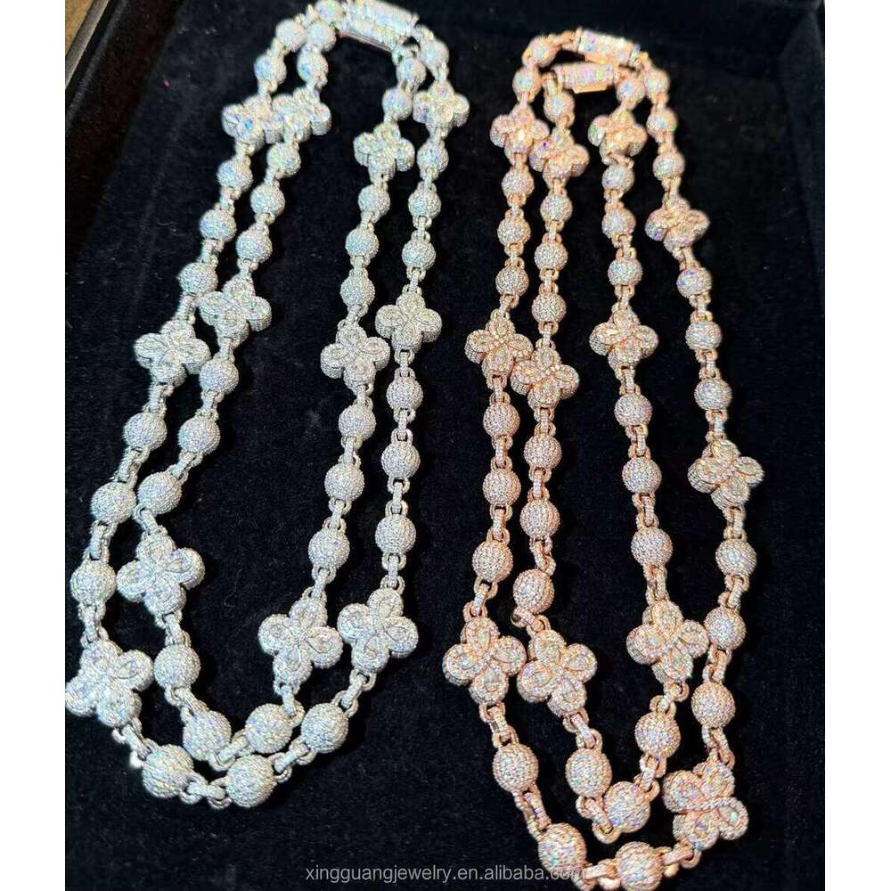 Customized VVS Cuban Link Chains Solid Sier Moissanite Clover Cross Charms Ball Chain Hand Made for Men