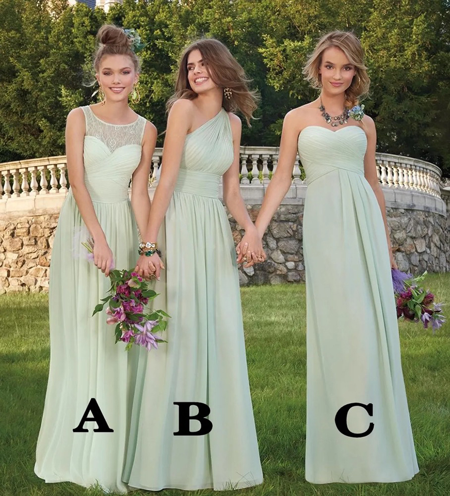 Sage Chiffon A Line Bridesmaid Dresses Sexy Long Maid of Honor Wedding Guest Gown Country Formal Party Wear