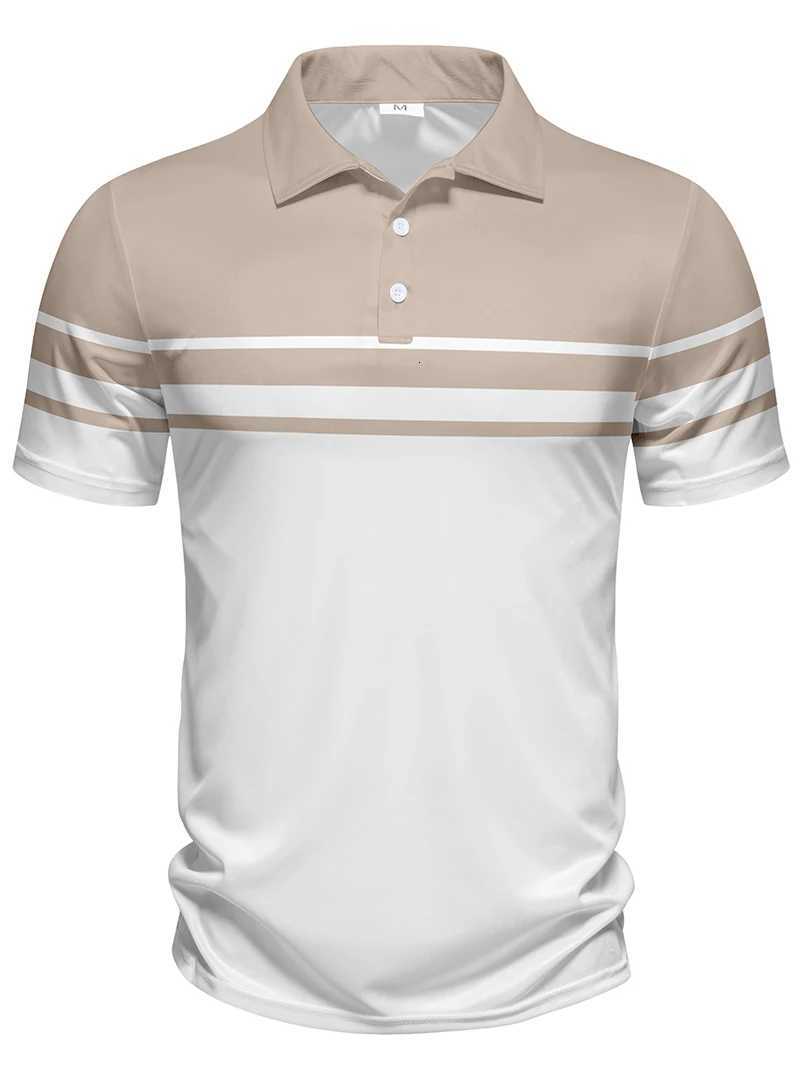 Fashionable mens summer polo casual with lapel button design and personalized stripe print can be used as a gift and machine washable. XJ250725