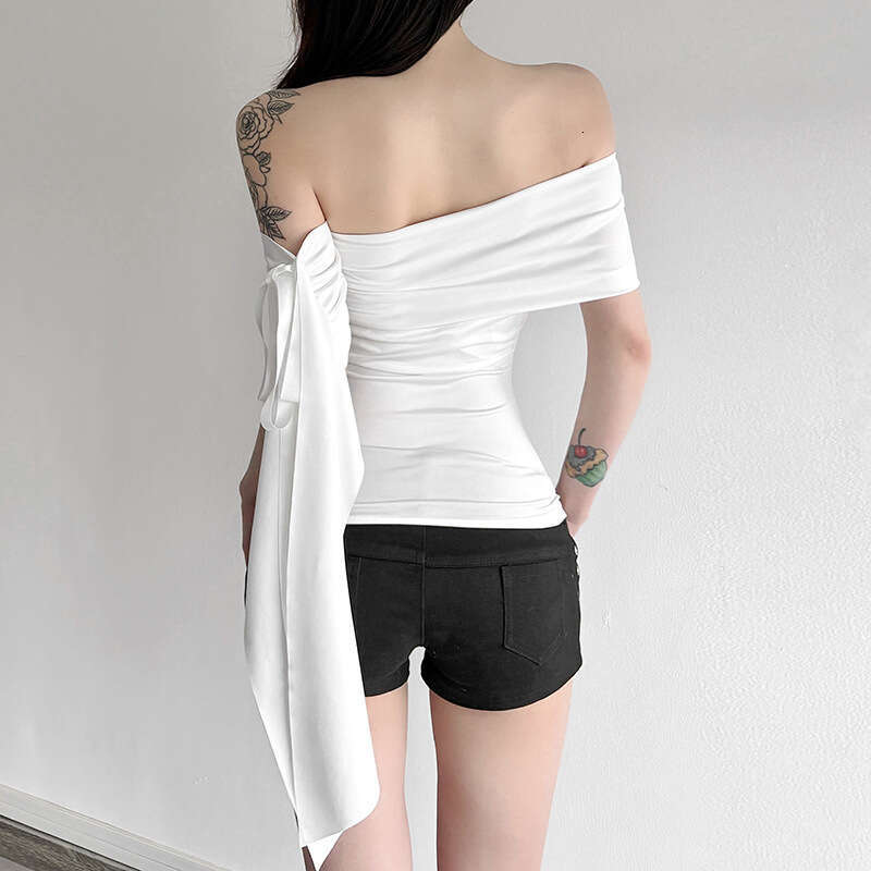 2025 Summer New Slim Fit White Moonlight Tie Versatile Off-Shoulder Tube Top Vest 553