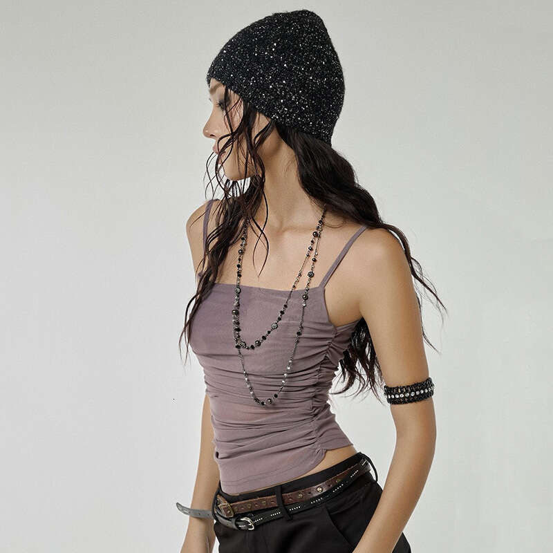 2024 Autumn Winter New Women's Solid Color Slim Street Fashion Strap Ruched Backless Vest 061