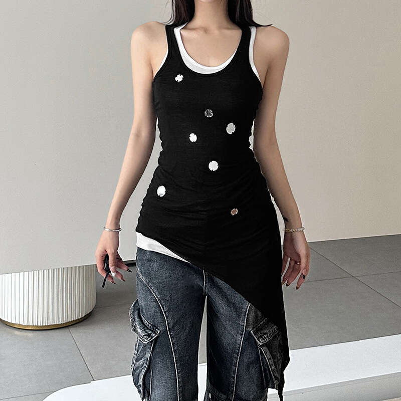 2024 Summer New Women's Solid Color Slim Fashion U-Neck Sleeveless Two-Piece Dress 7a5