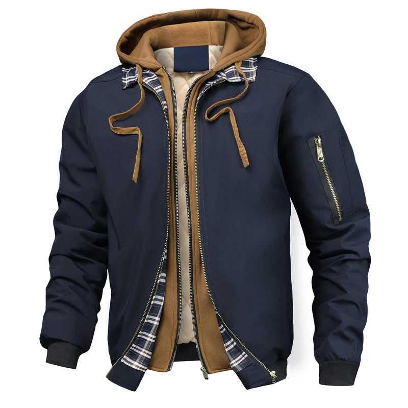 Autumn Winter Mens Warm Bomber Jacket Outdoor Man Thick Windbreaker Hiking Hooded Coats Men Thermal Sports Zipper Parkas Jacket X250725