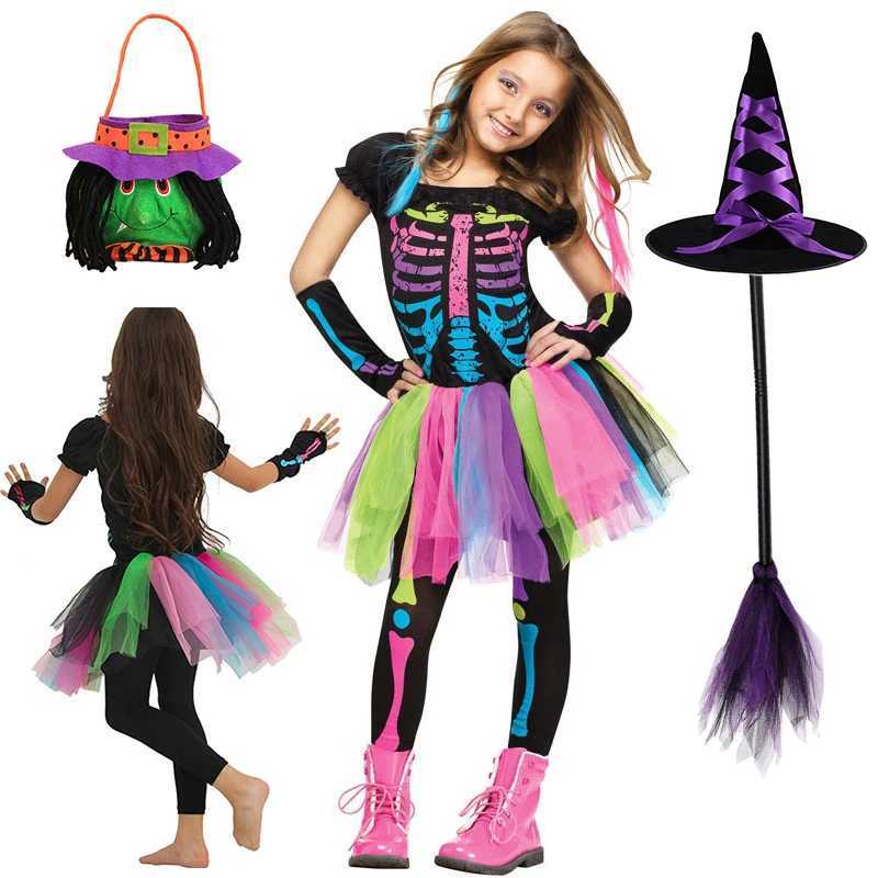 Halloween Rainbow Skeleton Girl Dress Colorful Skull Boy Costume Toddler Funky Punky Bone Cosplay Outfit Carnival Fancy Clothing Z250725