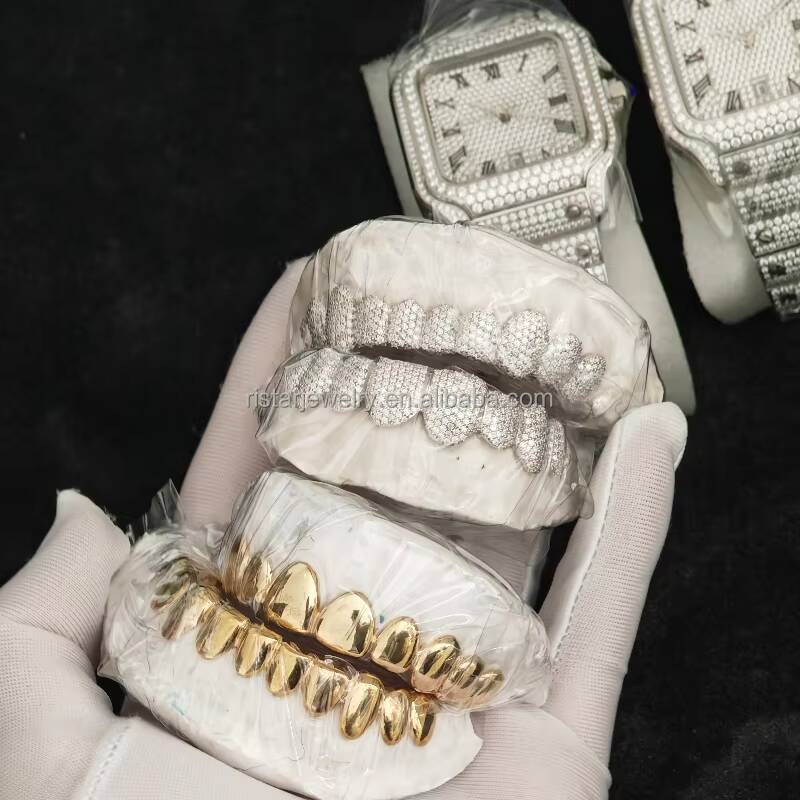 Hip Hop Deep Cut Iced VVS Moissanite Grills Custom Real Gold Plated 925 Silver Zig Zag Setting Moissanite Diamond Teeth Grillz