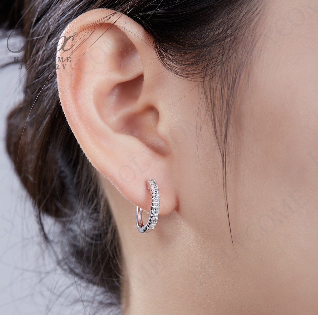 Original 925 Sterling Silver Women Small Size Hoop Earrings High Quality Shine Moissanite U Shaped Classic Style Earring For Women Jewelry Gift