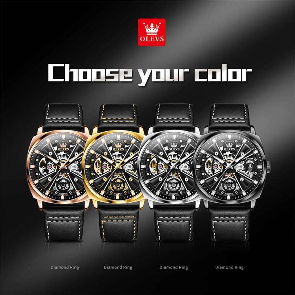 OLEVS 6685 Watch Original Fashion Hollow Out Style Ruby Automatic Menchanical Wristwatch Waterproof Luminous Mens Gifts