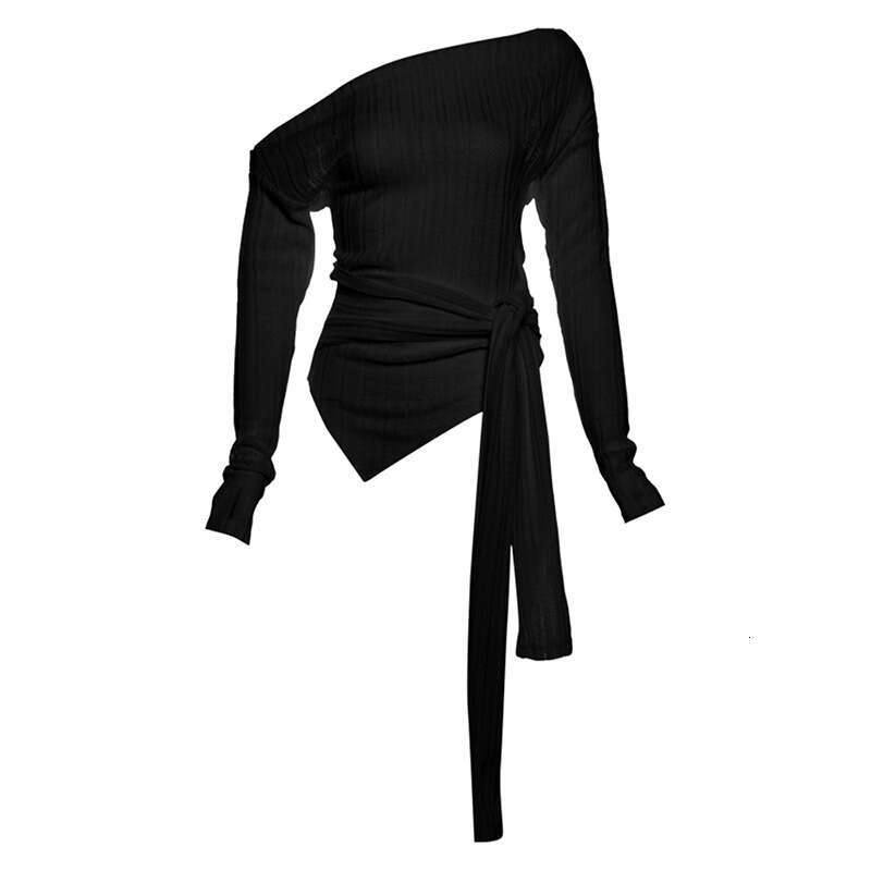 2024 Autumn New Women's Solid Color Slim Fit Street Fashion Off-Shoulder Long Sleeve Backless Top f44