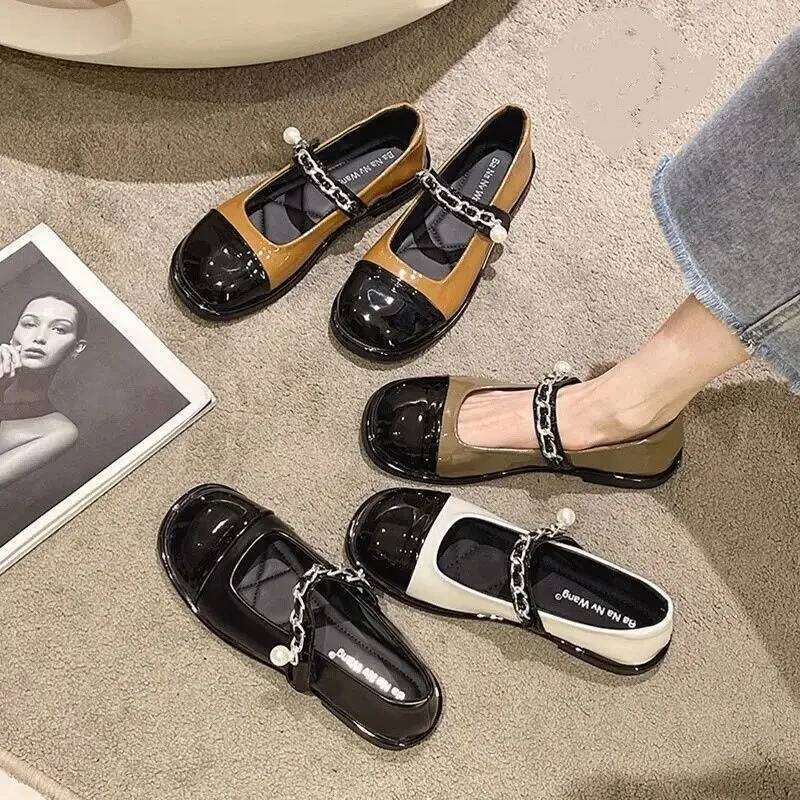 Ladies Footwear Low Heel Elegant Leather Casual Mary Jane Kawaii Women's Shoes Black Cute Japanese Style Lolita Round Toe
