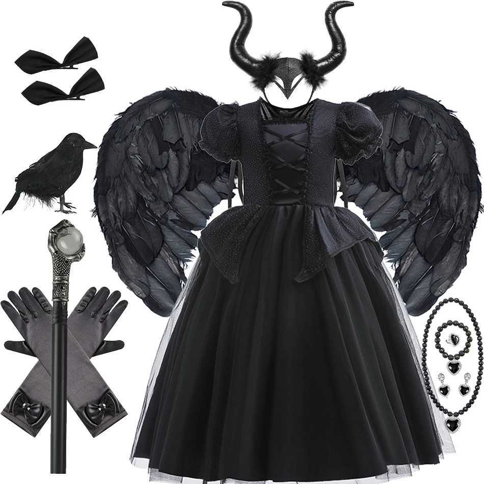 Halloween Costume For Kids Black Witch Dress Luxury Lace Sequin Evil Role Playing Costume Maleficent Dress Up Outfit Ghost Bride Z250725