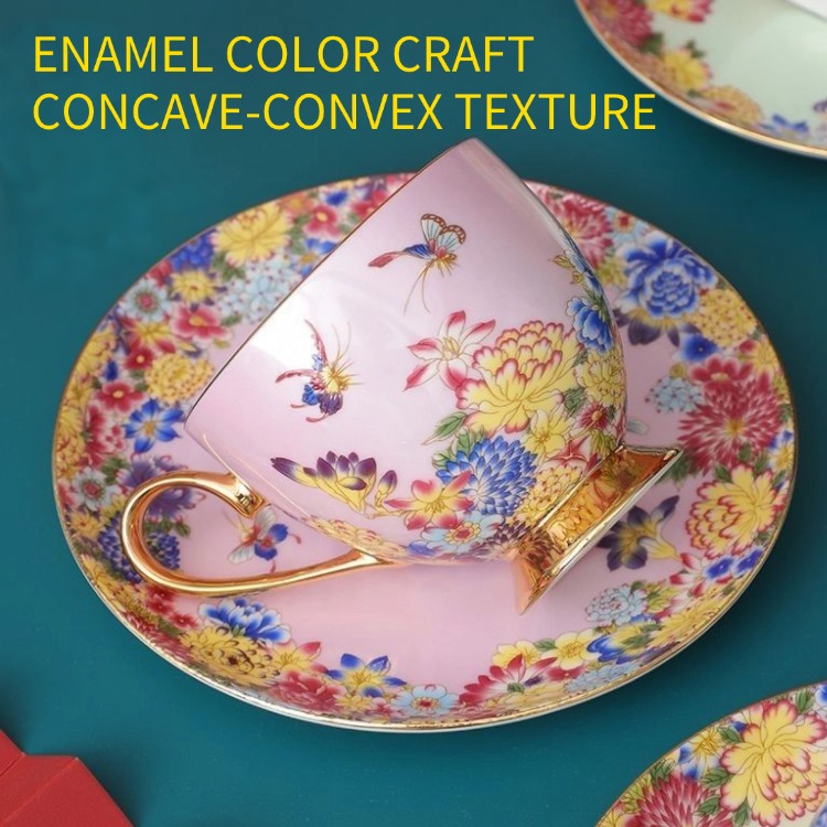 Cups & Saucers Retro French light luxury ancient porcelain enamel color set
