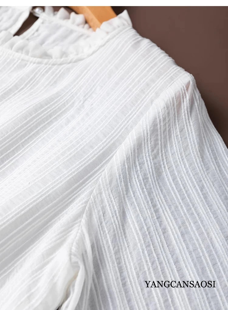 Womens Fashion Natural 50% Natural Mulberry Silk White French Long Sleeve Ear Collar Long Sleeve T-shirt 250714