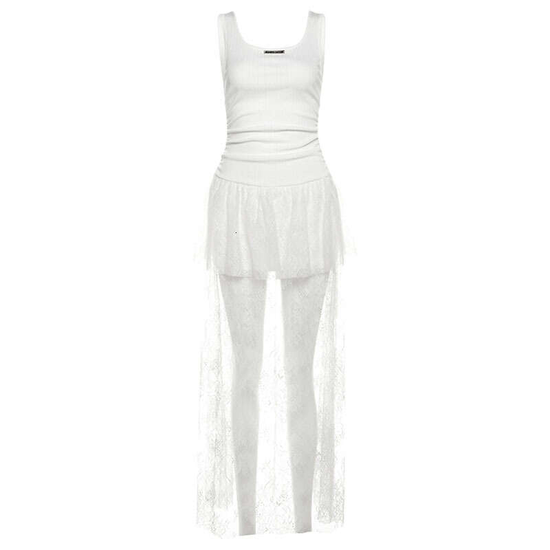 2025 Summer New Elegant Slim Fit Versatile Waist-Cinching Top Mesh Lace Dress Women's Clothing 16e