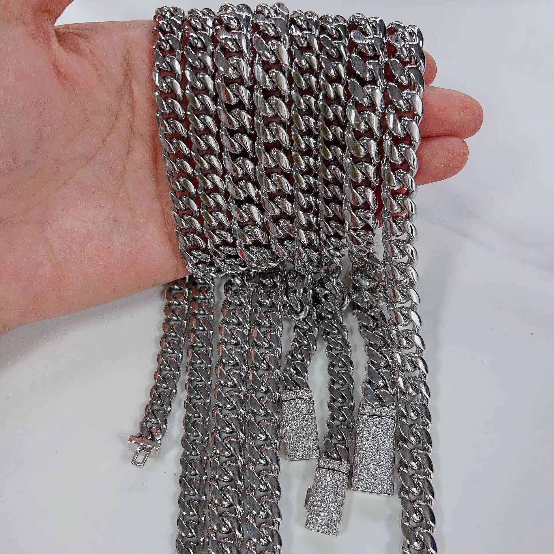 Hip Hop 8MM 10MM Stainless Cuban Chain with 925 Sterling Silver Moissanite Clasp Chain Necklace Bracelet for Men Jewelry