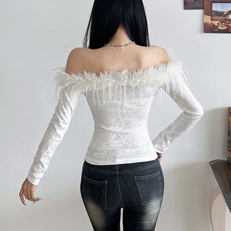 2024 Winter New Women's Solid Color Slim Street Fashion Off-Shoulder Long Sleeve Backless Top 355