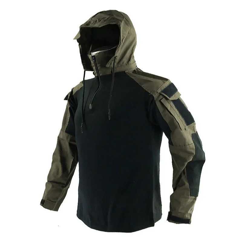 Mens Long Sleeve Combat Shirt 1/4 Zipper Ripstop Hooded Tactical Shirts Navy Blue Camoufalge Airsoft T Shirts Fishing Tops Y250724