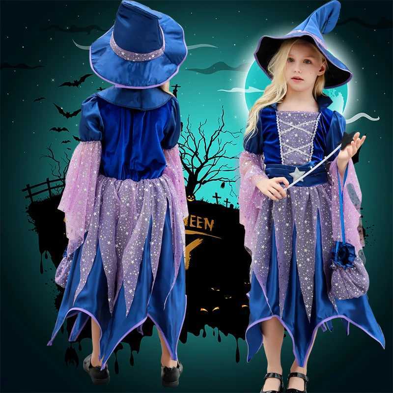 Halloween Par Costumes Witch Dress for Girls Kids Carnival Witch Costume Cosplay Dress Bag Hat Wand Suit Z250725