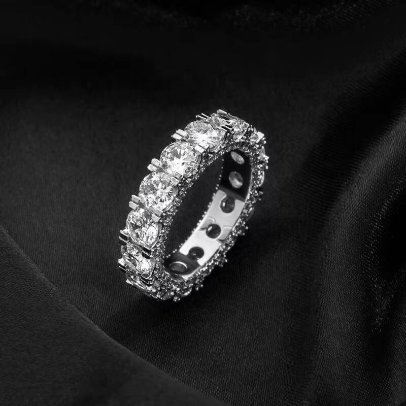 Silver Plated Copper Alloy Hip Hop Classic Design 5MM Side Iced 360 Moissanite Cubic Moissaniteia Eternity Ring