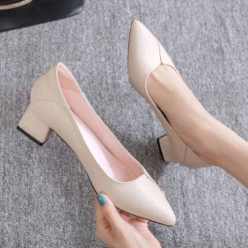Chunky Single Women, Mid Soft Leather 2025 New Versatile Low Heel Black Professional Work Summer Shoes for Women ddmythur