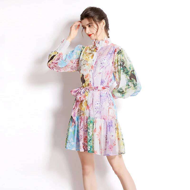 Summer Square Block Print Mini Dress