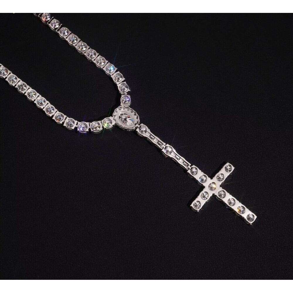 New Premium Jewelry Sterling Sier Fashion 5mm Ice Out Silicon Stone Chain Cross Tennis Necklace