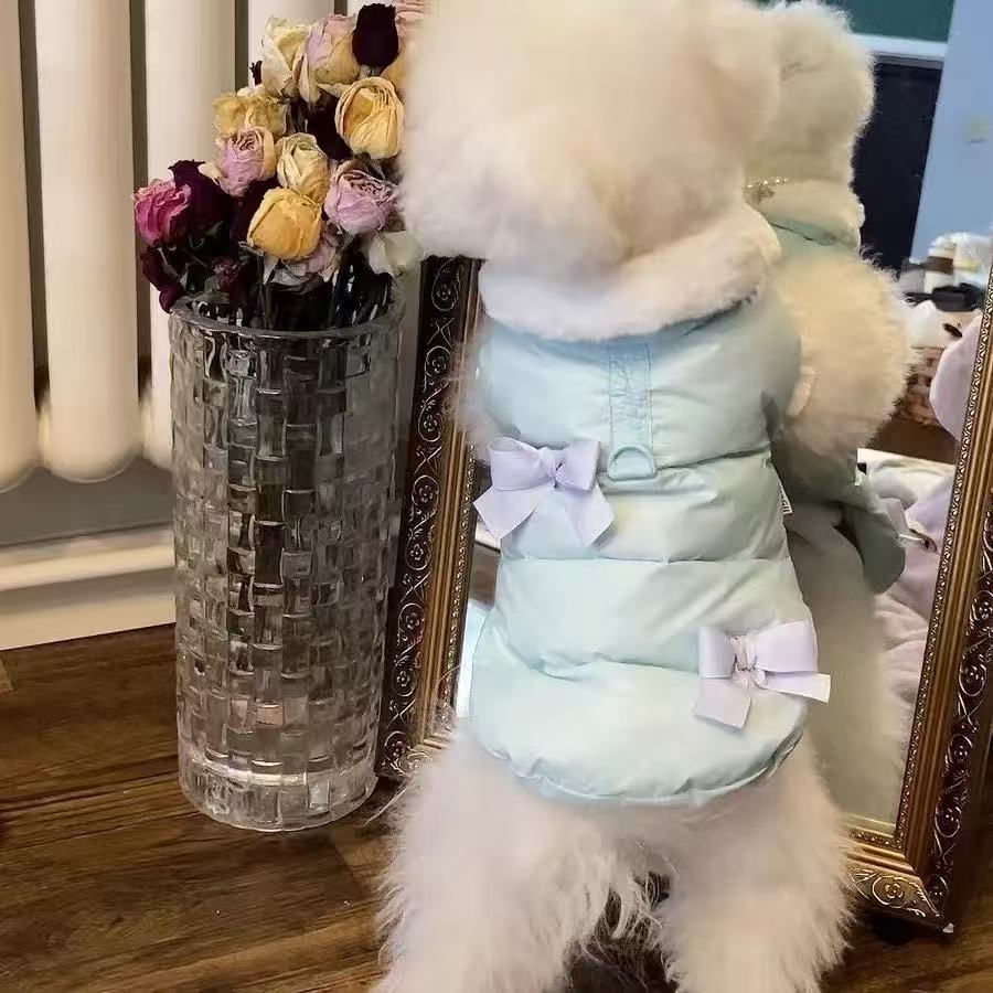 T799 Summer puff sleeve plaid shirt pet clothes princess dress home clothes teddy bear pomeranian cat clothing