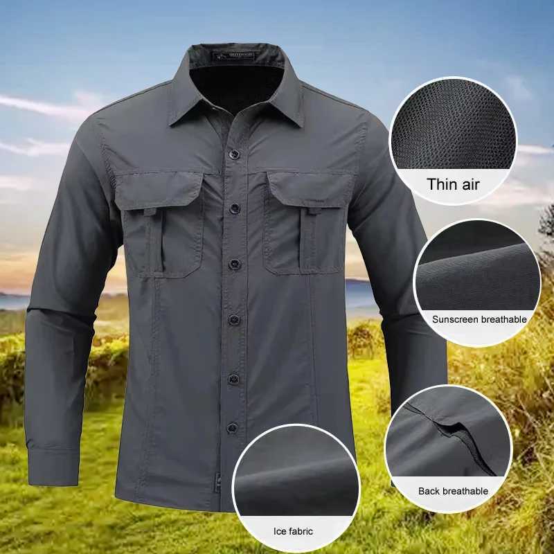 Mens New Lightweight Quick-Drying Shirt Tactical Casual Military Long-Sleeved shirts Breathable Sport Sunscreen Hiking Shirts Y250724