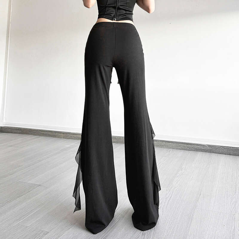 2025 Style New Summer Comfortable Breathable Vertical Lace High Waist Fashion Casual Straight Pants Women's Wear 3c2