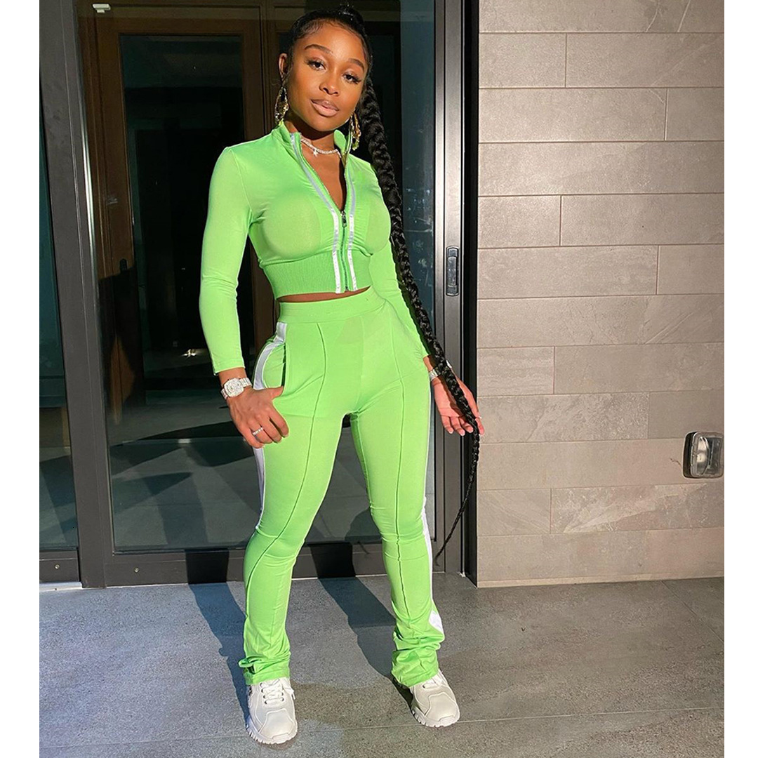 Womens Solid Color Patchwork Fashion Sports Casual Two-Piece Set