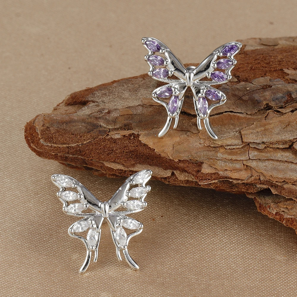 1PC Silver Color Stainless Steel Butterfly Ear Stud Earrings Hypoallergenic Daily Wear Tragus Helix Cartilage Piercing Jewelry 250722