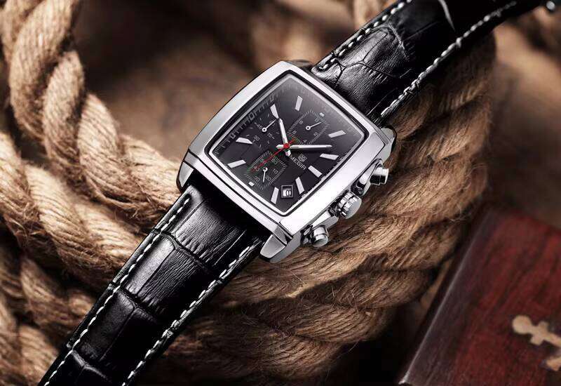 DHwatches MEGIR Men's Square Watch - Digital-Analog, Luminous, 30M Waterproof, Leather Strap, Business Chronograph