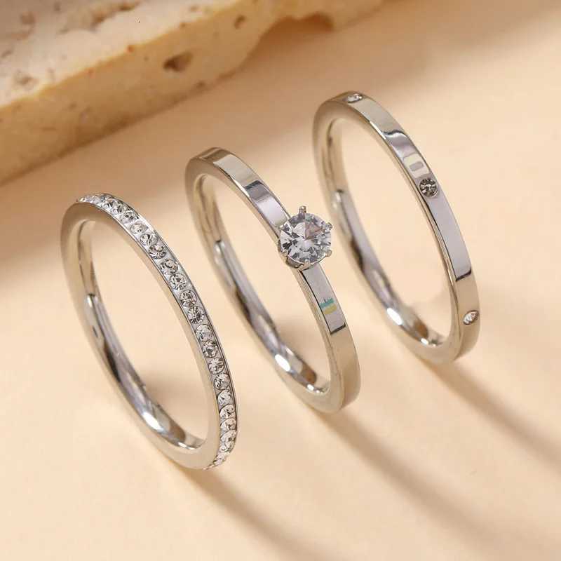 Luxury stainless steel ring womens three piece set zircon classic fashion finger accessories jewelry womens gifts W250417