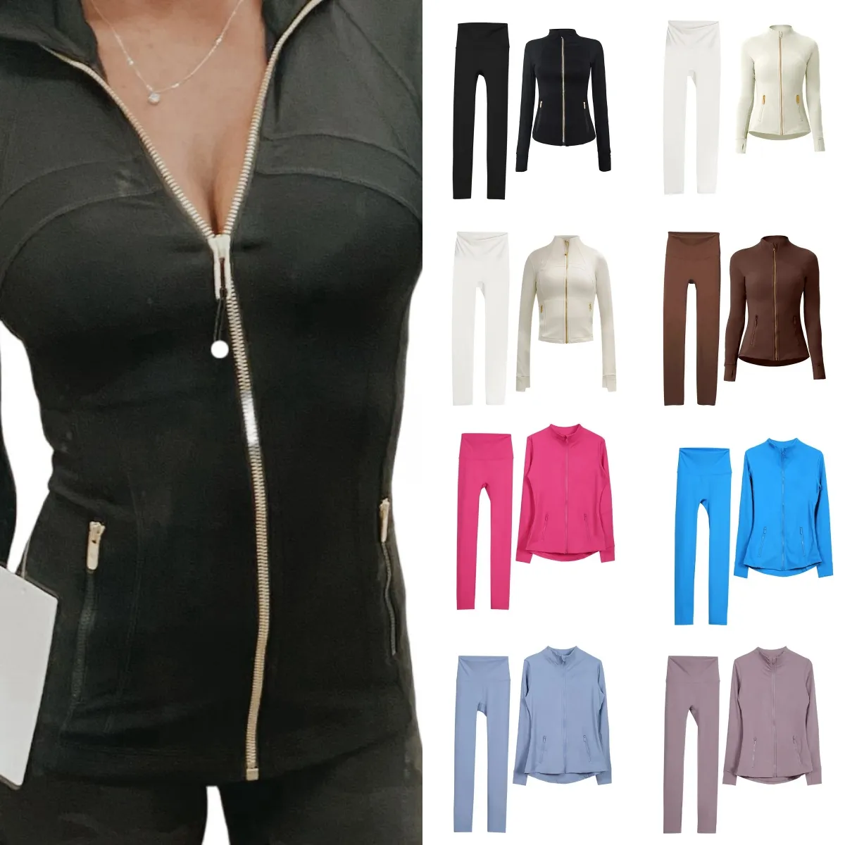Yoga set Gold Zip lemonize Jackets Leggings luluulemondefinejackets Gym set alooJacket Sweatshirt Luuluuitys jackets alosetly women clothes dfynely yogapants