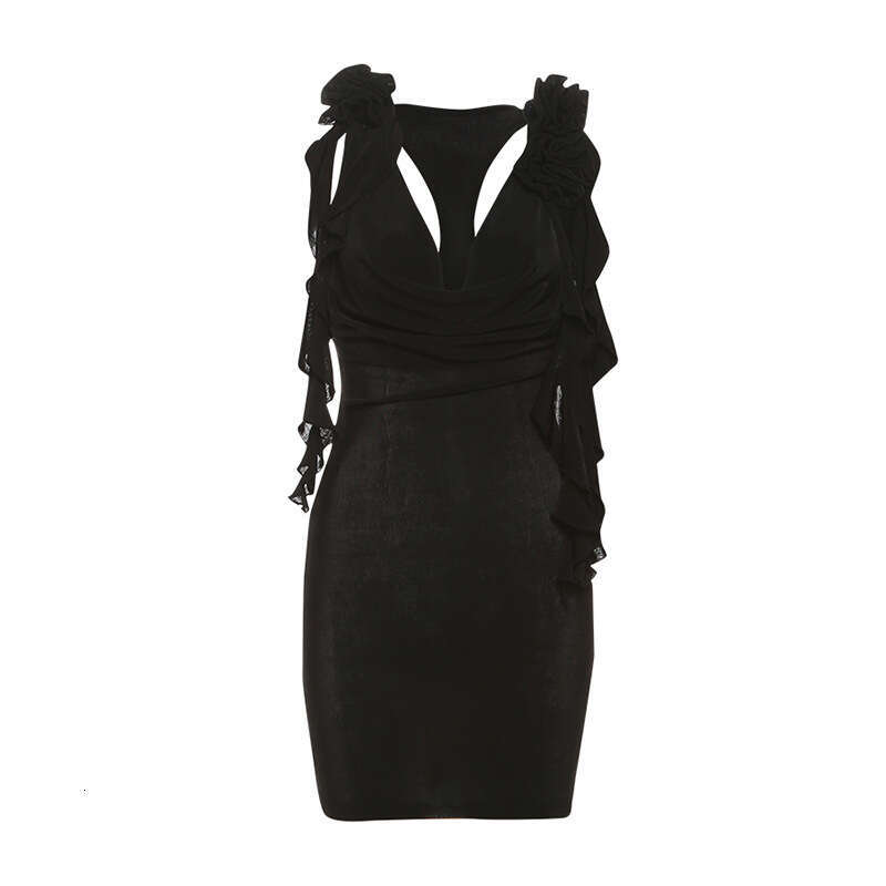2025 Spring New Women's Solid Color Slim High Waist Street Fashion V-Neck Sleeveless Dress b7b