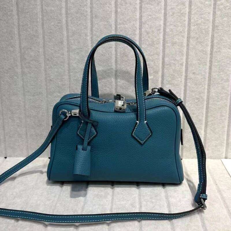 Genuine Leather Handbag 25Cm Size Bowling Women's Top Layer Cowhide Pillow Shoulder Crossbody Bag Small