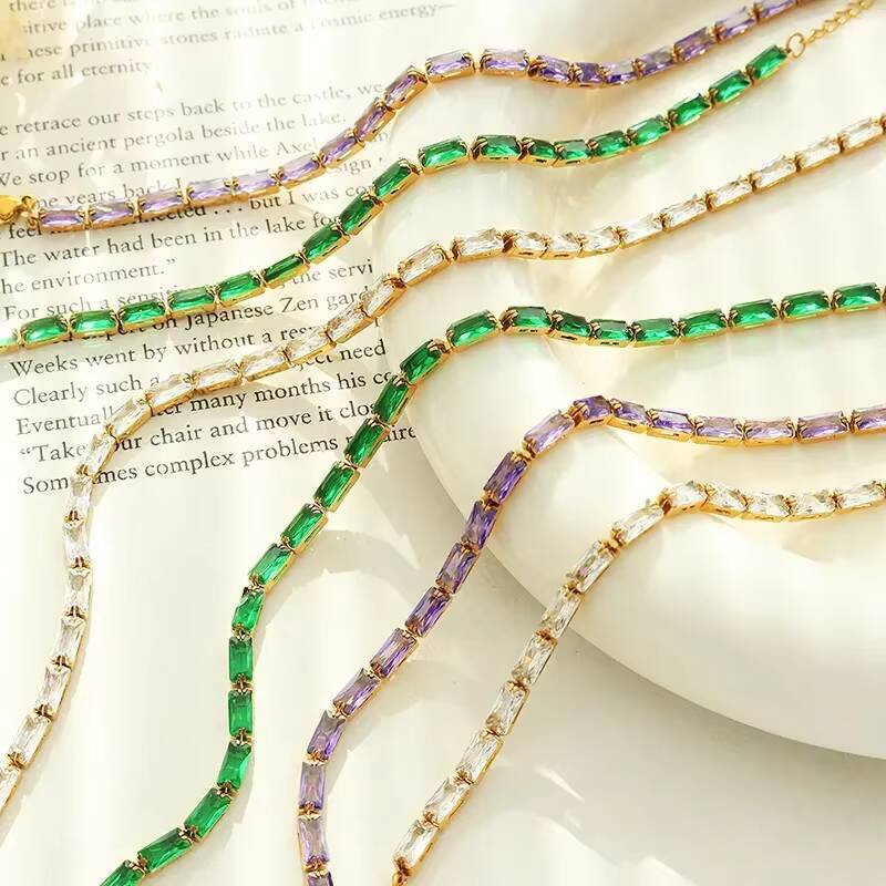 Summer Luxury Jewelry Designer Full Zircon Stainless Steel 18 K Tennis Chain Bracelet Necklace Set