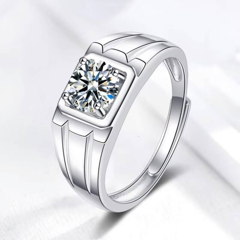 Fine Jewelry Classic 1CT VVs1 Moissanite Synthetic Diamond Heavy S925 Sterling Silver Men Adjustable Rings of Gifts