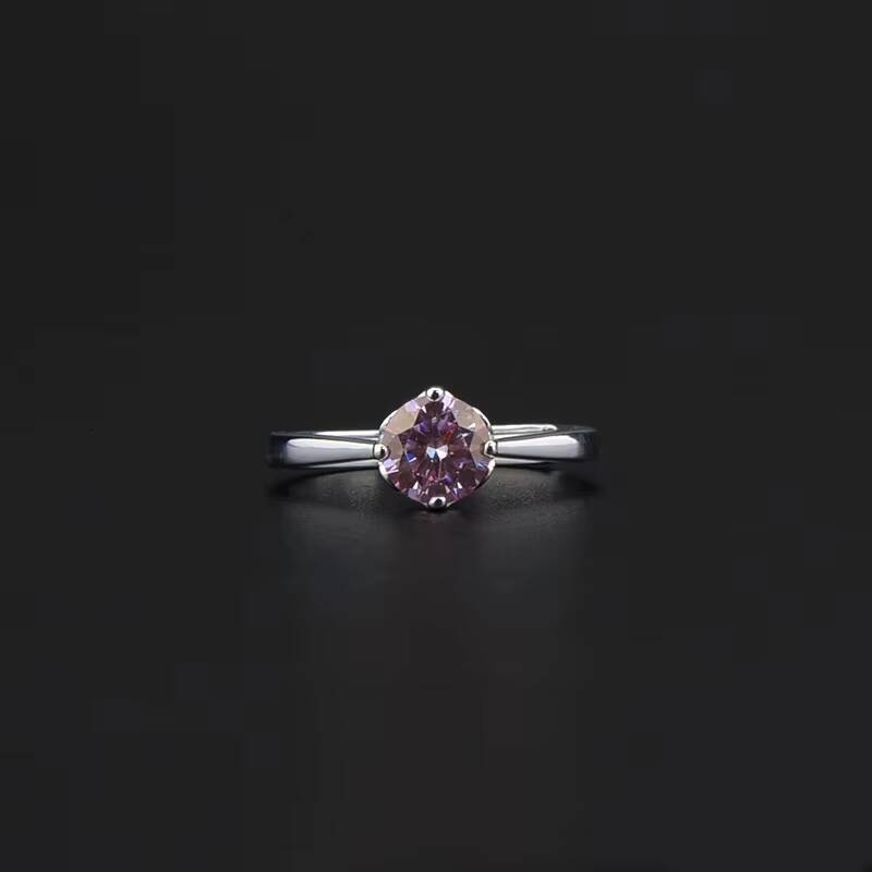 Simple S925 Sterling Silver Women Four-Claw Setting Color Moissanite Band Wedding Open Rings