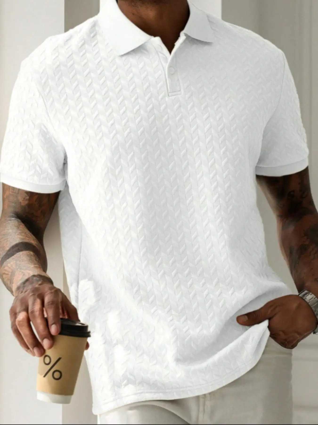 Mens Heavyweight Polo Shirt Spring Summer Short-sleeved Jacquard T-shirt Turn-down Collar Casual Fashion Button Male Clothing XJ250725