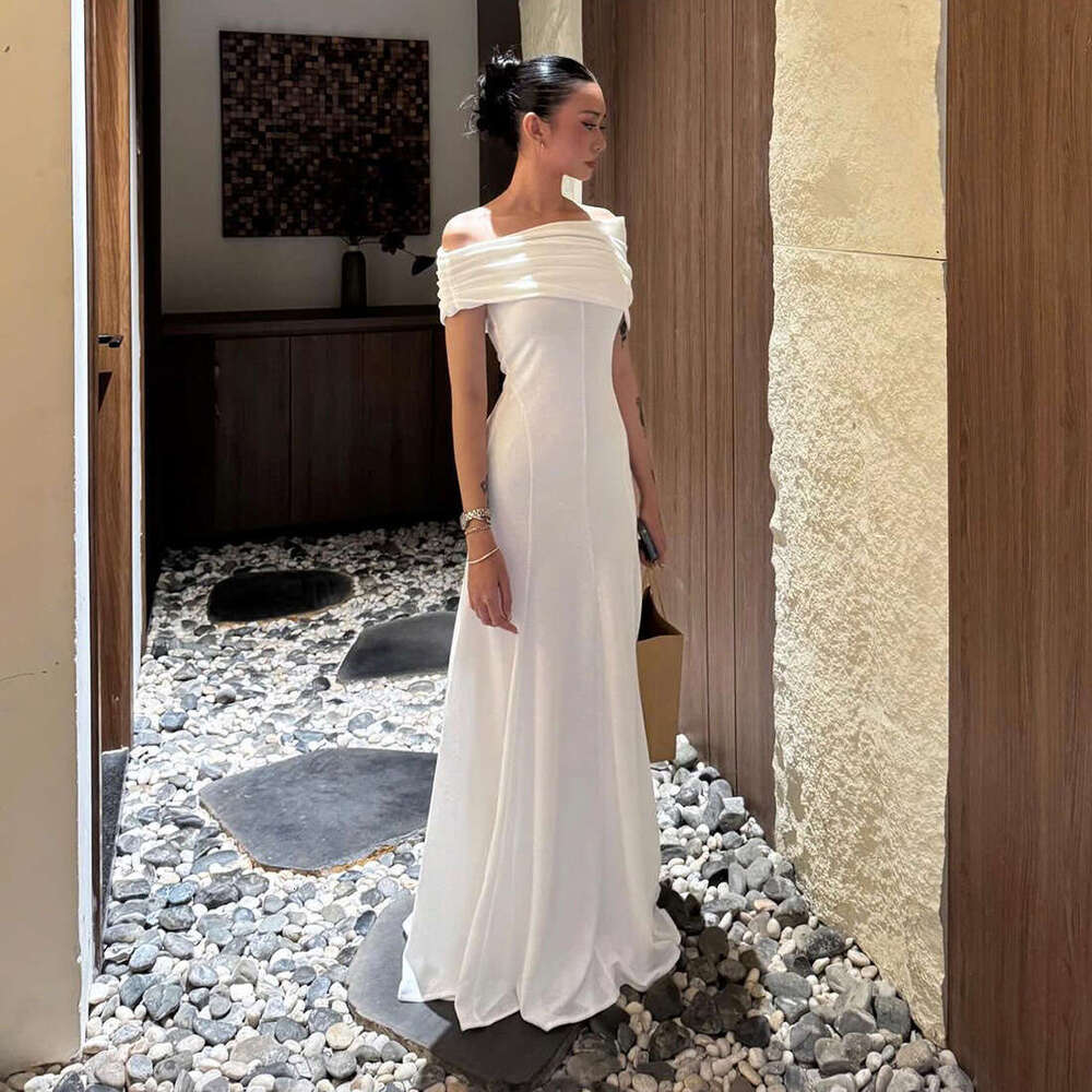 2025 Summer New Sexy Strapless Pure Desire Waist-Cinching Elegant Slim Off-Shoulder Long Dress for Women 315