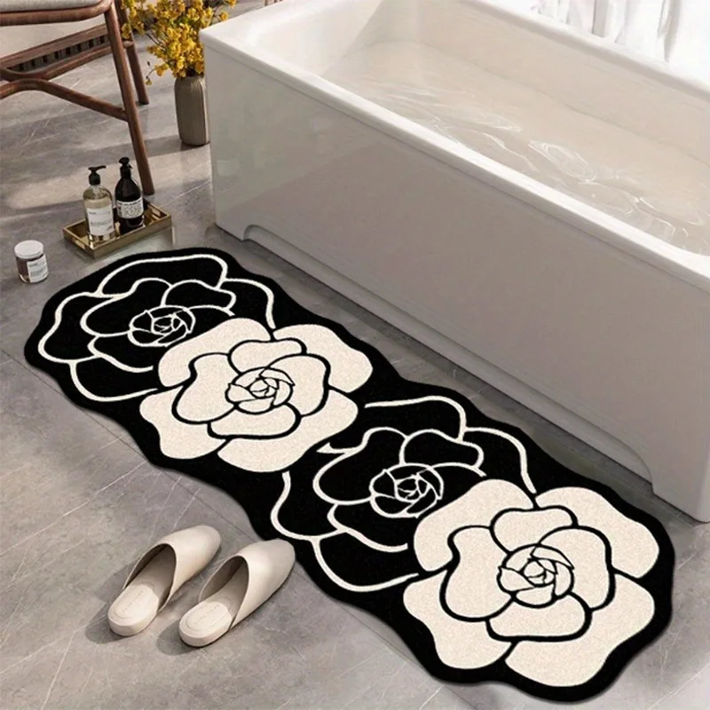 Luxury Personalized Design Camellia Flower Fluffy Carpet Bathroom Absorb Foot Mat Non-slip Floor Mat Home Decor Minimalist Bedroom Rug 250725