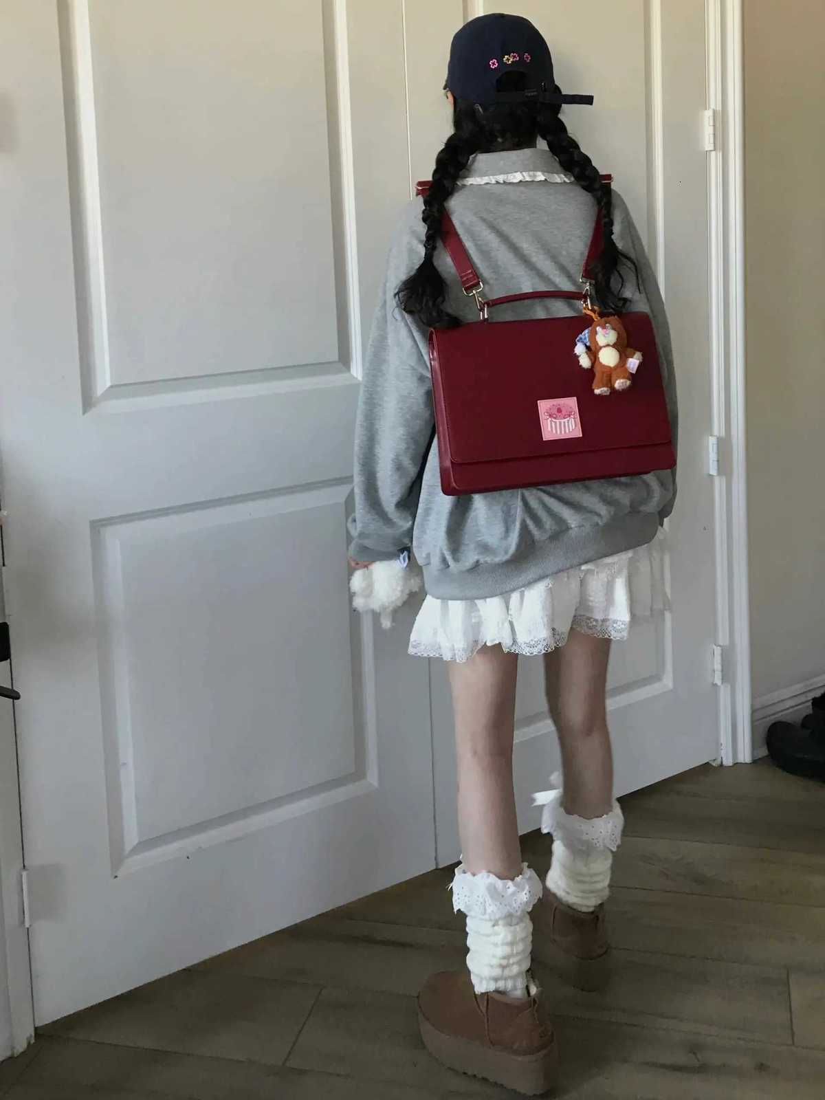 Jiaerdi Harajuku Red Backpack Wen Academy Style JK Uniform Pu Leather Y2K Mochila Schoolbag Student Shoulder Crossbody Bags Y250724