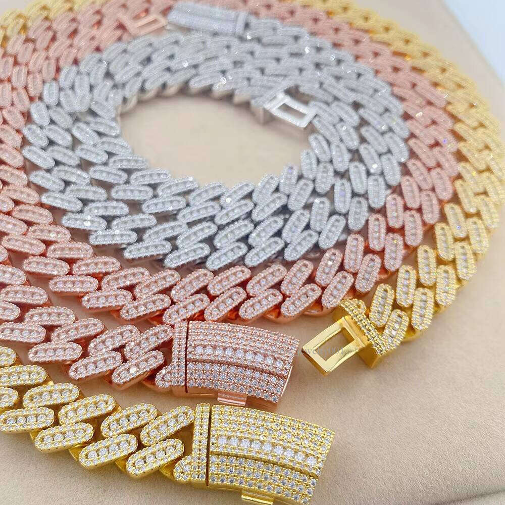 13mm Miami Cuban Link Chain in Sier VVS Moissanite Necklace Bracelets