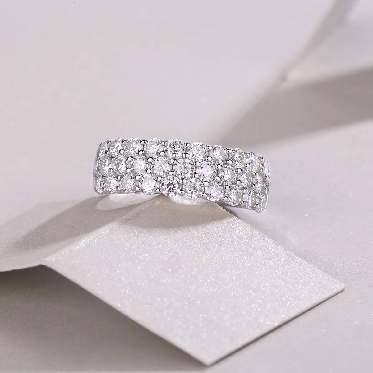 Pass Diamond Tester 3 Rows Round Main Diamonds Wedding Band Zigzag Set VVS Moissanite Solid 925 Silver Bands Open Rings for Men