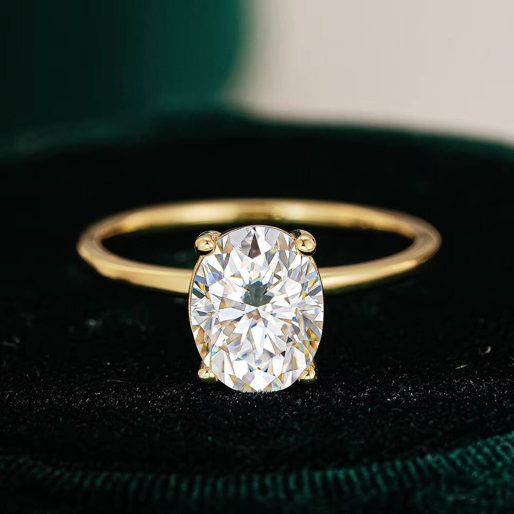 Fine Jewelry Oval Cut VVS 1 2ct Misanite Diamond Wedding Ring for Women Real Golden Plated S925 Sterling Silver With Gra