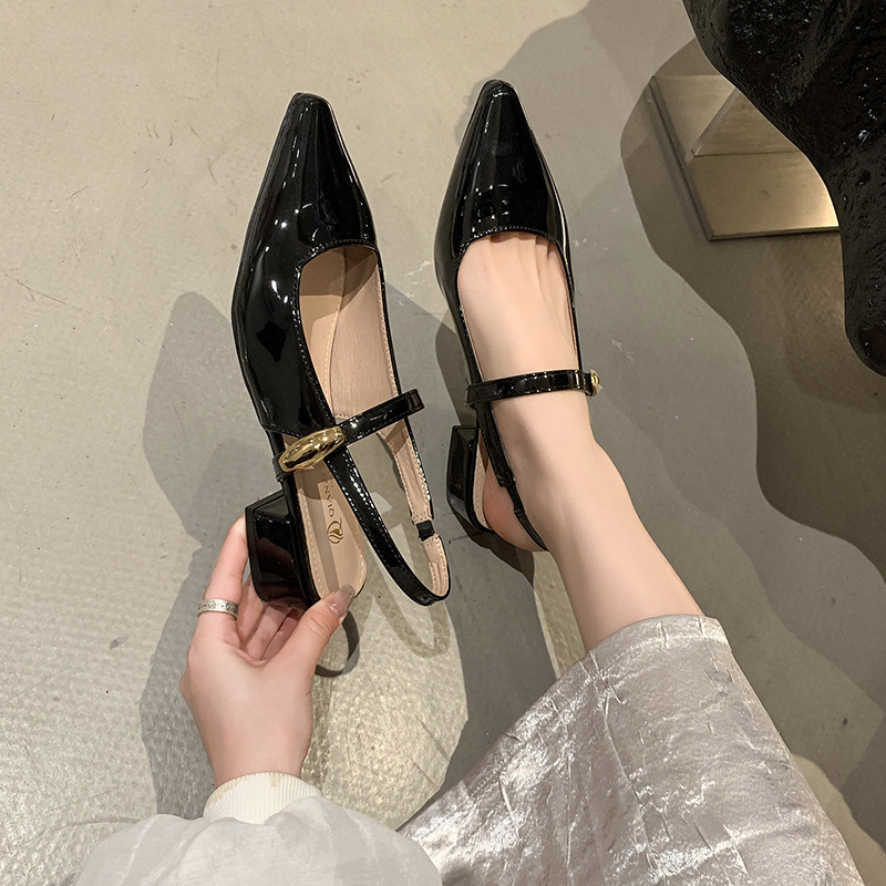 Ddmysports French Style Closed Toe For Women New Summer Square Mid High Heel Silver Mary Jane Sandals Outdoor Shoes