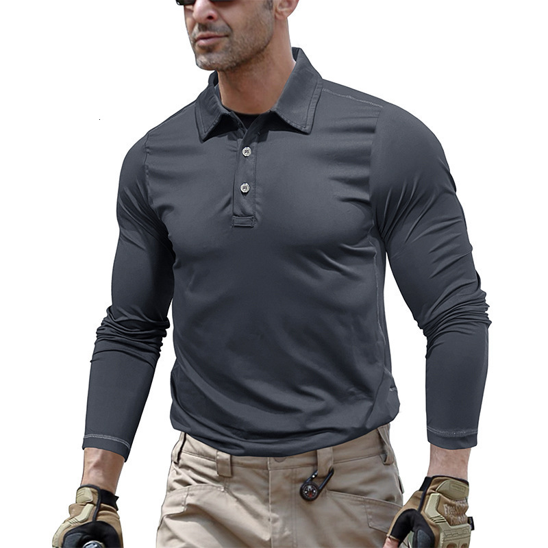 Mens Lightweight Long Sleeve Polo Shirt Performance Tactical Casual Outdoor Hiking Collared Shirts Pique Jersey Golf Shirt 250224