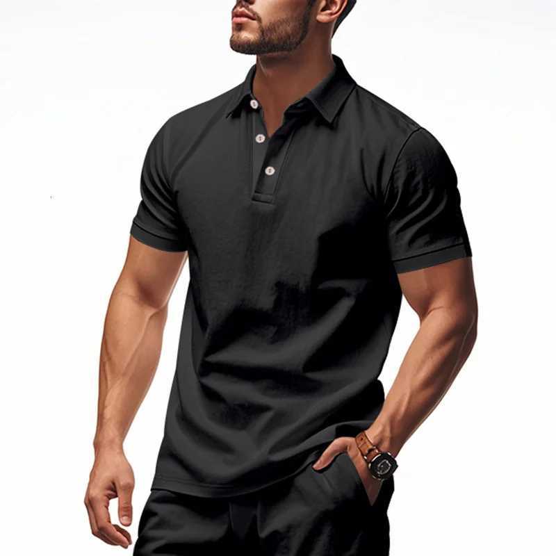 2025 New Solid Color Polo Shirt Mens Short Sleeve Button T-shirts Lightweight Streetwear Casual Tops Men Breathable Polo Shirt XJ250725
